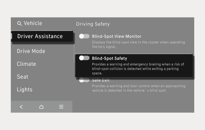 Blind-Spot Collision-Avoidance Assist Settings