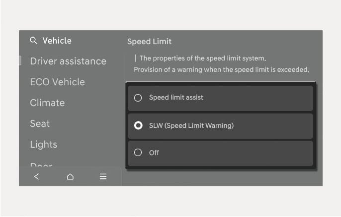 Intelligent Speed Limit Assist settings