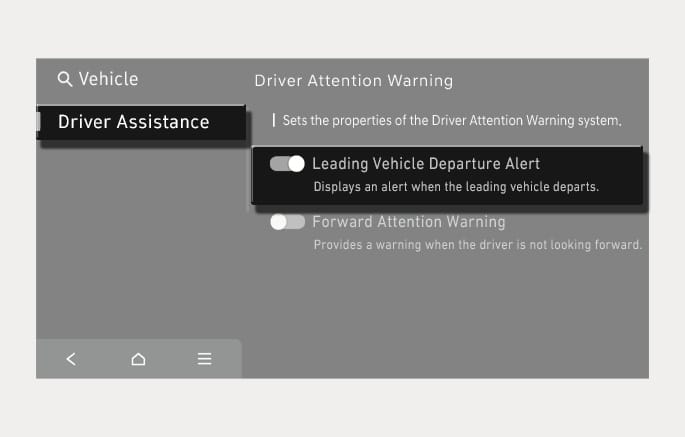 Driver Attention Warning Settings