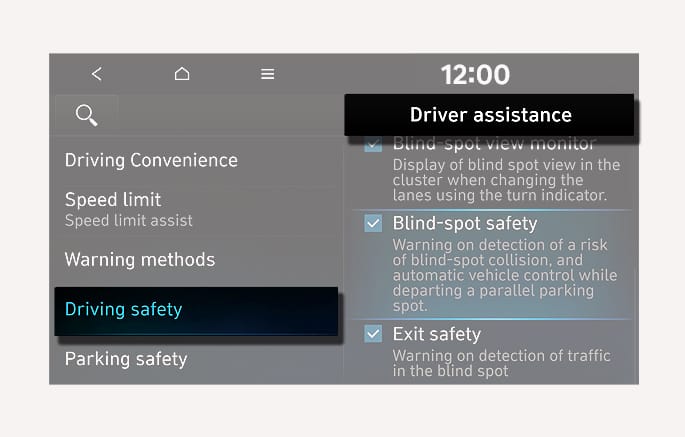 Blind-Spot Collision-Avoidance Assist settings