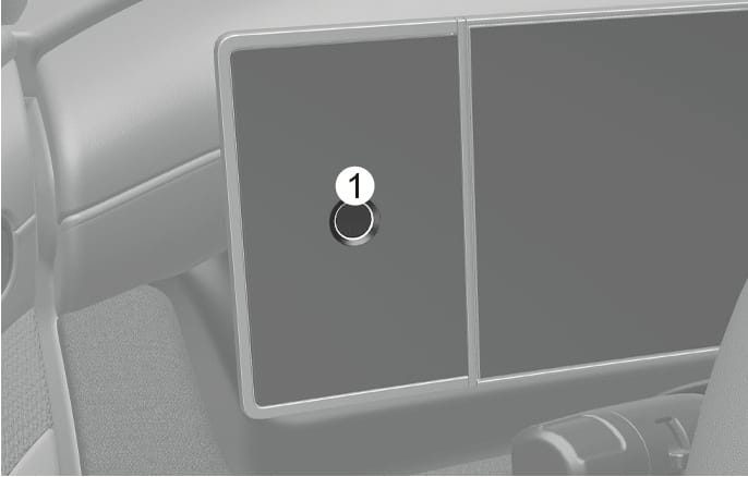 2025 Hyundai Tucson fingerprint authentication sensor image. The image displays the circular fingerprint sensor (1) located on the panel to the left of the infotainment screen. It explains the location of the sensor used for the fingerprint authentication system.