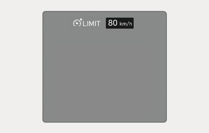 2025 Hyundai Tucson Manual Speed Limit Assist display image. The instrument cluster screen displays a white speedometer icon with 'LIMIT' text and a black box showing '80 km/h'. This explains the function of displaying the set speed limit on the cluster.