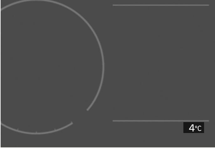 2025 Hyundai Tucson Outside temperature gauge Type A image. A close-up of the instrument cluster display shows the text '4°C' located at the bottom right corner. Explains the function of displaying the outside ambient temperature in the lower portion of the cluster.