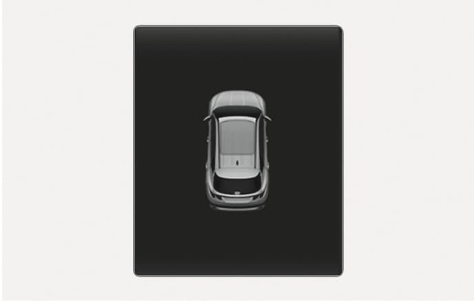 2025 Hyundai Tucson Sunroof open warning image. A top-down graphic of the vehicle is displayed on the dark cluster screen, visually indicating the open sunroof. This explains the warning system that alerts the driver if the sunroof is not fully closed when the engine is turned off.