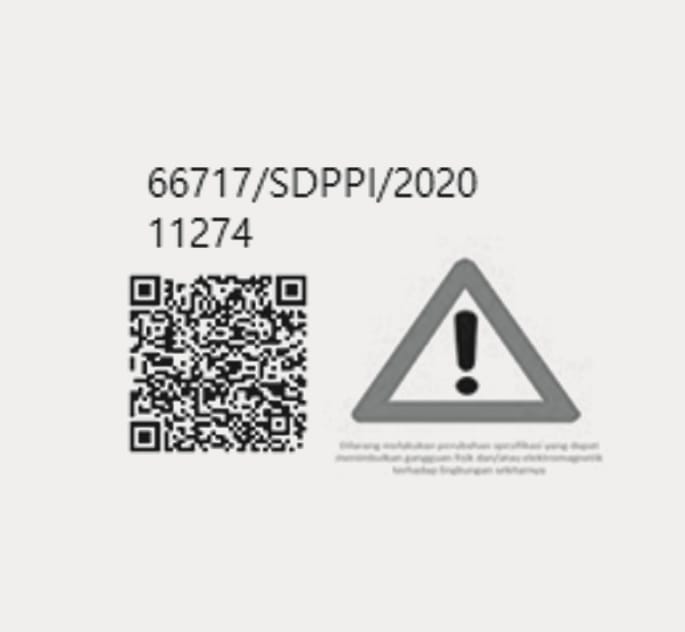 2025 Hyundai Tucson Front Radar certification label image for Indonesia. The image displays the certification numbers '66717/SDPPI/2020' and '11274', a QR code on the left, and a warning triangle symbol with an exclamation mark on the right. This indicates the radio frequency compliance for the Indonesian market.
