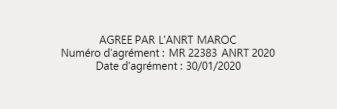 2025 Hyundai Tucson Front radar certification label image for Morocco. It displays the text 'AGREE PAR L'ANRT MAROC', approval number 'MR 22383 ANRT 2020', and date '30/01/2020'. This explains the radio frequency compliance certification details.