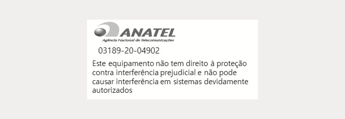 2025 Hyundai Tucson Front Radar ANATEL certification label image for Brazil. It displays the ANATEL logo, certification number 03189-20-04902, and Portuguese text stating the equipment does not have protection against harmful interference. This indicates the radio frequency compliance for the front radar system.