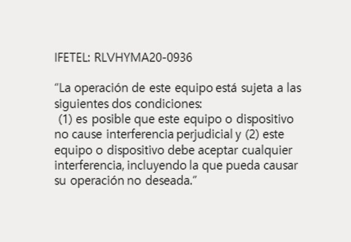 2025 Hyundai Tucson Front Radar IFETEL certification for Mexico image. The image displays the certification ID 'IFETEL: RLVHYMA20-0936' and a Spanish statement regarding signal interference conditions. It explains the radio frequency compliance for the front radar system.