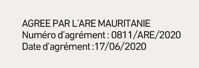 2025 Hyundai Tucson Front Radar Declaration of Conformity image for Mauritania. It displays the text 'AGREE PAR L'ARE MAURITANIE', 'Numéro d'agrément : 0811/ARE/2020', and 'Date d'agrément : 17/06/2020'. This explains the radio frequency compliance certification details for the vehicle's front radar system.