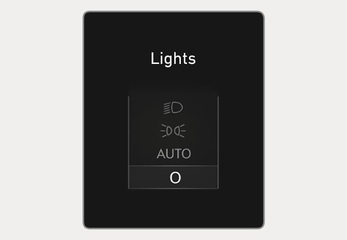 2025 Hyundai Tucson Lights indicator Type B image. The cluster screen displays 'Lights' with headlight and parking light icons, 'AUTO', and 'O'. Explains the function that indicates the selected exterior light mode.