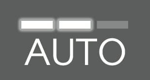 2025 Hyundai Tucson Automatic climate control AUTO button image. The text 'AUTO' is displayed with three rectangular indicator bars above it, where the first two bars are illuminated in white. This indicates the medium fan speed setting (levels 1-6) for the automatic heating and air conditioning system.