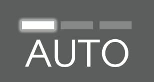 2025 Hyundai Tucson Automatic Climate Control AUTO button icon. The image displays the 'AUTO' text with a three-segment indicator bar above it, where only the first segment is illuminated in white. This indicates the LOW fan speed setting for the automatic air conditioning system.