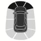 2025 Hyundai Tucson Forward Parking Distance Warning indicator image. A top-down view of the vehicle displays three black segments at the front, indicating detection zones. This illustrates the cluster warning when an object is detected 60-120 cm (24-48 in.) from the front.