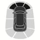 2025 Hyundai Tucson Forward Parking Distance Warning indicator image. A top-down vehicle view on the cluster displays the front zones highlighted in black. Explains the visual warning for objects detected within 30 to 60 cm (12 to 24 inches).