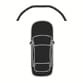 2025 Hyundai Tucson Forward Parking Distance Warning indicator image. A top-down view of the vehicle shows a curved line appearing in front of the bumper. Explains the infotainment screen warning displayed when an object is detected within 60 to 120 cm (24 to 48 in.) from the front of the vehicle.