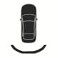 2025 Hyundai Tucson Rear Parking Distance Warning indicator image. A top-down vehicle silhouette displays a curved warning line behind the rear bumper. This illustrates the infotainment system's visual alert for detecting objects at the rear.