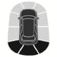 2025 Hyundai Tucson Rear Parking Distance Warning indicator image. A top-down view of the vehicle shows the detection zones extending from the rear bumper highlighted in black. This illustrates the operation of the Reverse Parking Distance Warning system.