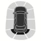 2025 Hyundai Tucson Reverse Parking Distance Warning image. A top-down view of the vehicle shows the detection zones immediately behind the rear bumper highlighted. This illustrates the warning indicator displayed when an object is detected within 30 cm (12 in.) of the rear.
