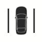 2025 Hyundai Tucson Side Parking Distance Warning indicator image. A top-down view of the vehicle features vertical lines on both the left and right sides. This illustrates the warning indicator displayed when objects are detected in the side sensing zones.
