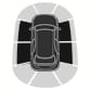 2025 Hyundai Tucson Side Parking Distance Warning image. A top-down view of the vehicle shows the left and right side detection zones highlighted in black. It illustrates the cluster warning indicator when an obstacle is detected within the side sensing range.
