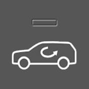 2025 Hyundai Tucson Air Recirculation button icon. The image displays a car outline with a curved arrow inside and a rectangular indicator light above. Explains the function of controlling the air intake mode.