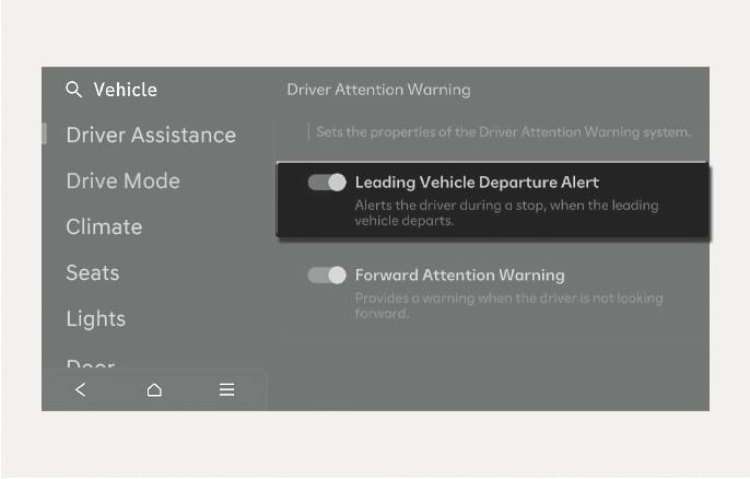 Driver Attention Warning Settings