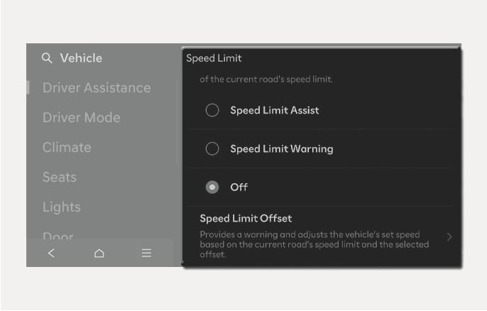 Intelligent Speed Limit Assist Settings