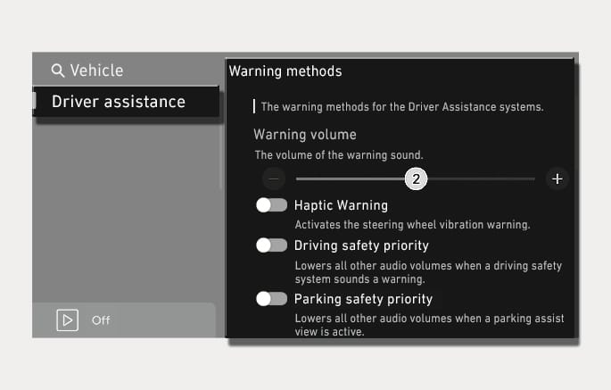 Highway Driving Assist settings