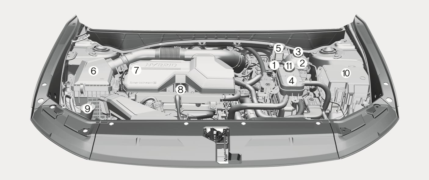 Engine compartment overview- Hybrid vehicle