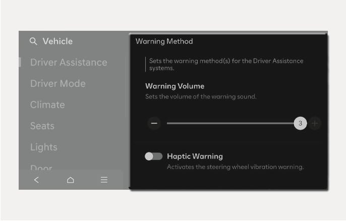 Driver assistance system settings